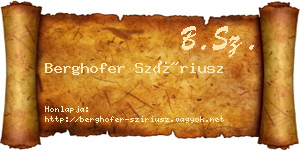 Berghofer Szíriusz névjegykártya